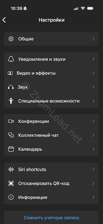 Настройки Zoom